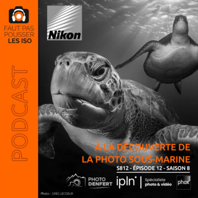Photographe pratiquant la photographie sous-marine avec un caisson étanche et un objectif fisheye face à un animal marin